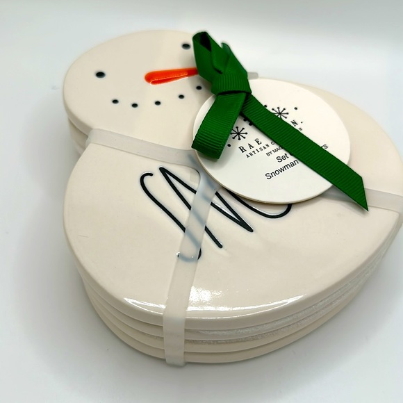 Rae Dunn Ceramic Snowman Coaster Set - Picture 3 of 3